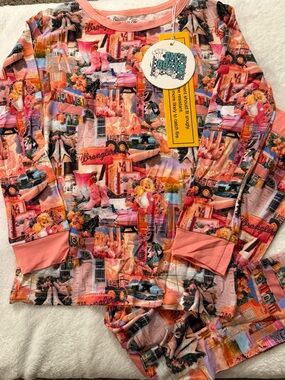 Bamboo Wrangler & Dolly Parton Multi-Color Pink Collage Print Pajama Set